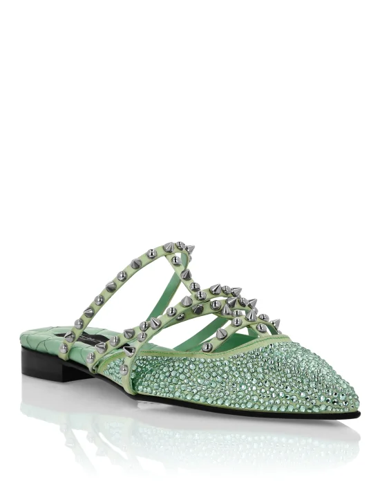 Mules Flat Satin And Studs