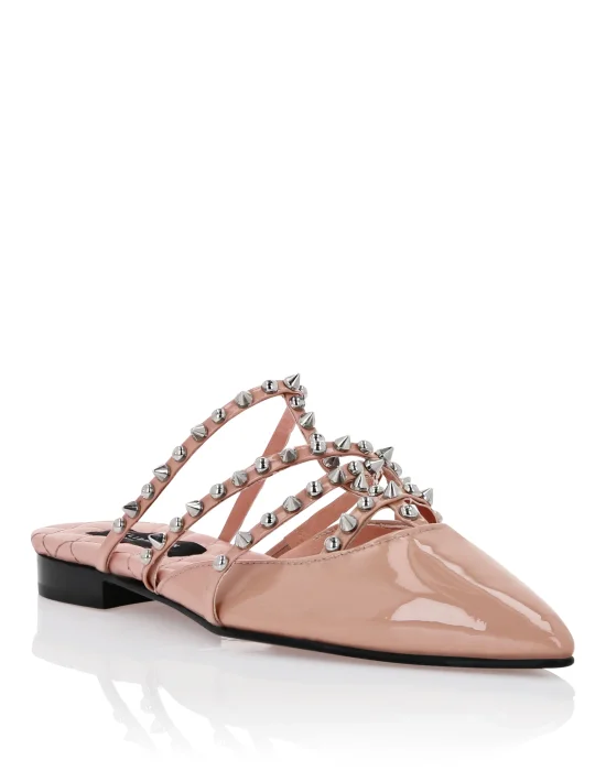 Mules Flat Patent Leather And Studs