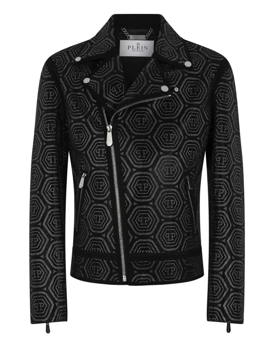 Suede Biker Jacket Monogram Stones