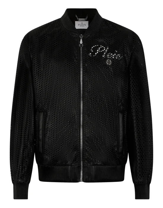 Perforated Leather Nylon Bomber