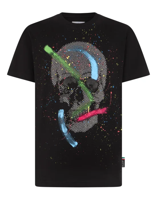Round Neck T-Shirt Paint Splash Skull