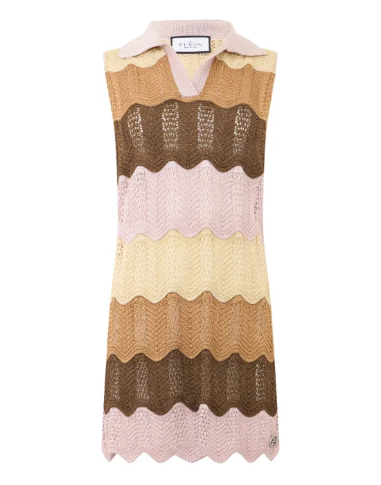 Polo Neck Mini Dress Color Wave