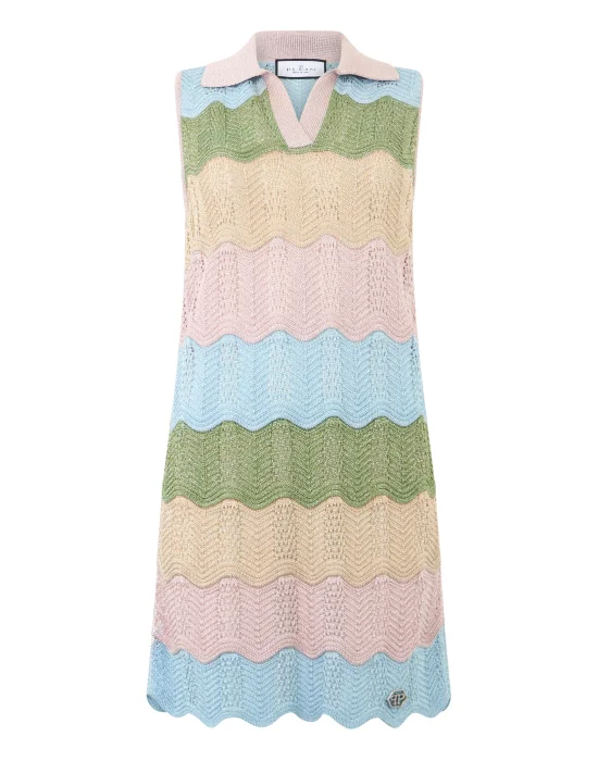 Polo Neck Mini Dress Color Wave