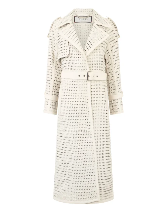 Weaved Leather Trench Coat