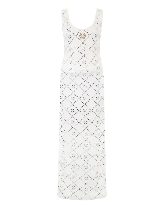 Long Tank Dress Rhomb Flowers Strass