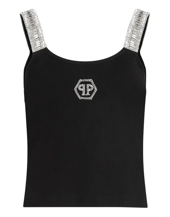 Rib Tank Top Strass Hexagon