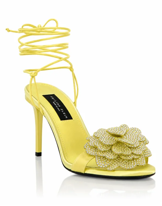 Lace-Up High Heels Sandals Strass Flower 9