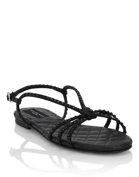 Satin Sandals Skull Strass