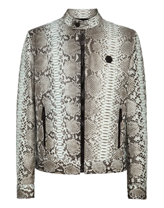 Python Leather Bomber Skull
