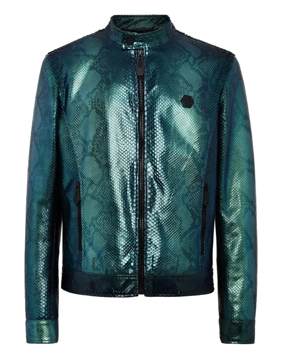Python Leather Bomber Skull