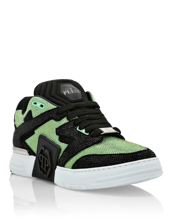 Mix Leather Lo-Top Sneakers Strass