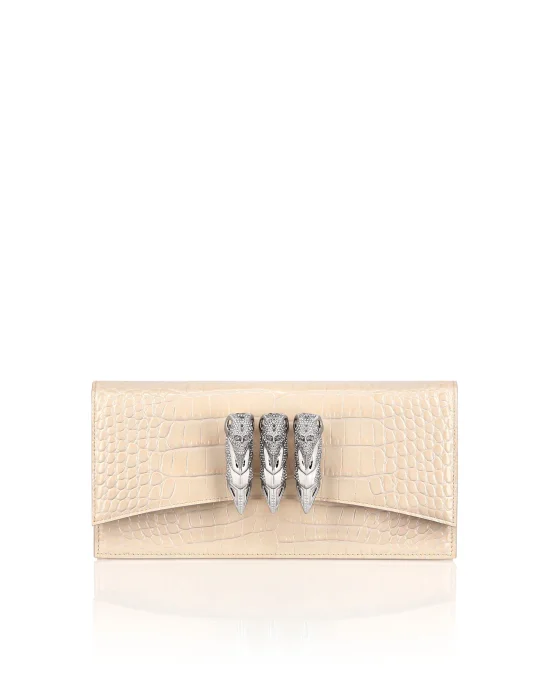 Croco Embossed Baguette Handle Bag Gothic Plein