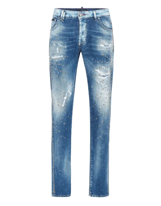 Denim Super Straight Cut Trousers Studs