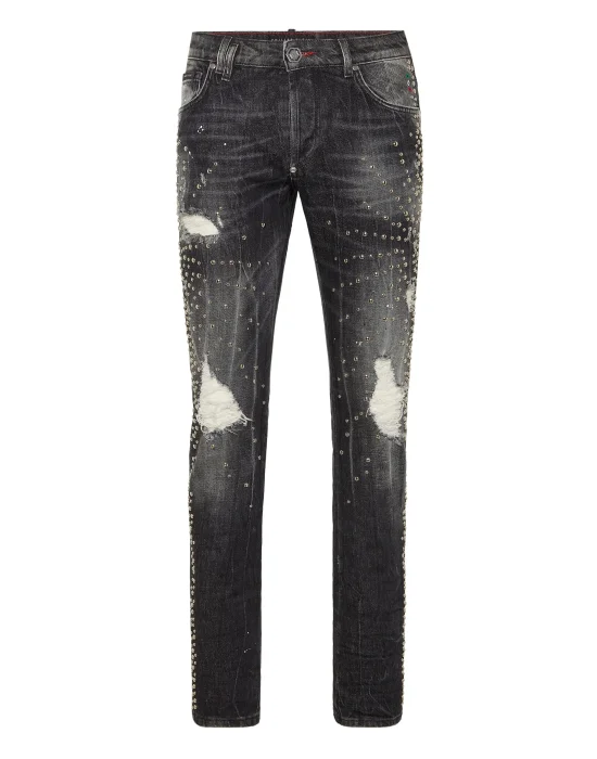 Denim Super Straight Cut Trousers Studs