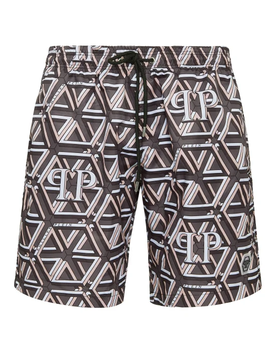 Jogging Printed Shorts with Hexagon Monogram