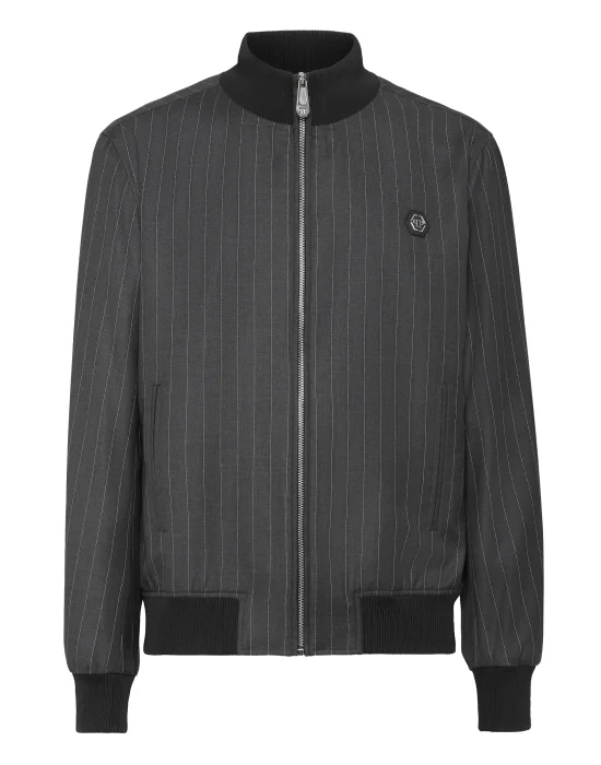 Wool Pinstripe Bomber LS