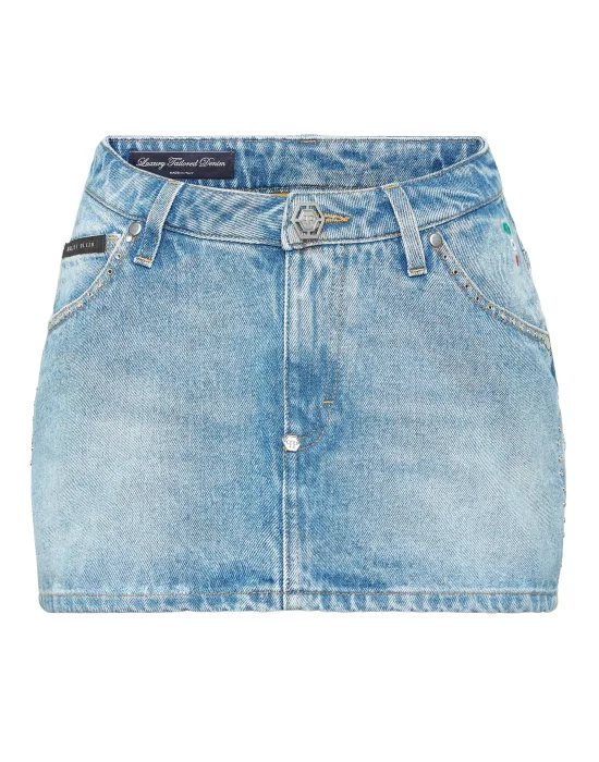 V-Waist Denim Mini Skirt Studs