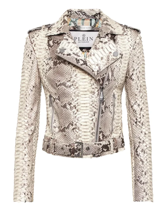 Python Leather Biker Jacket LS Flame