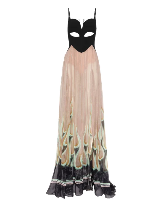 Chiffon Lurex Maxi Dress Flame