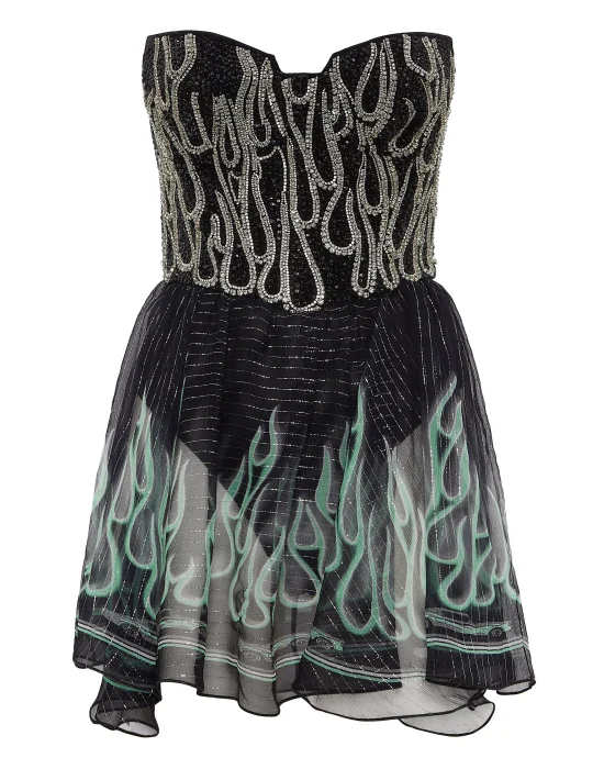 Chiffon Lurex Mini Dress Flame