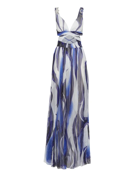 Chiffon Long Dress Strass Flame