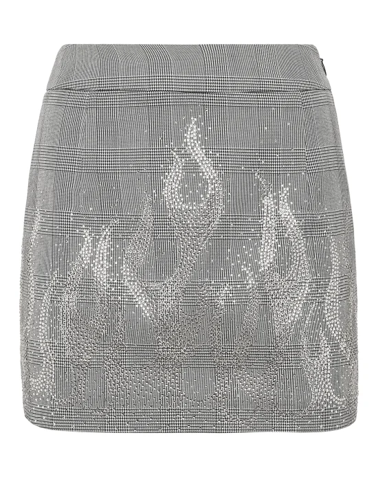 Checkered Mini Skirt Strass Flame