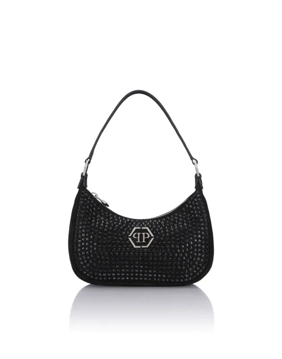 Suede Shoulder Bag All-Over Strass