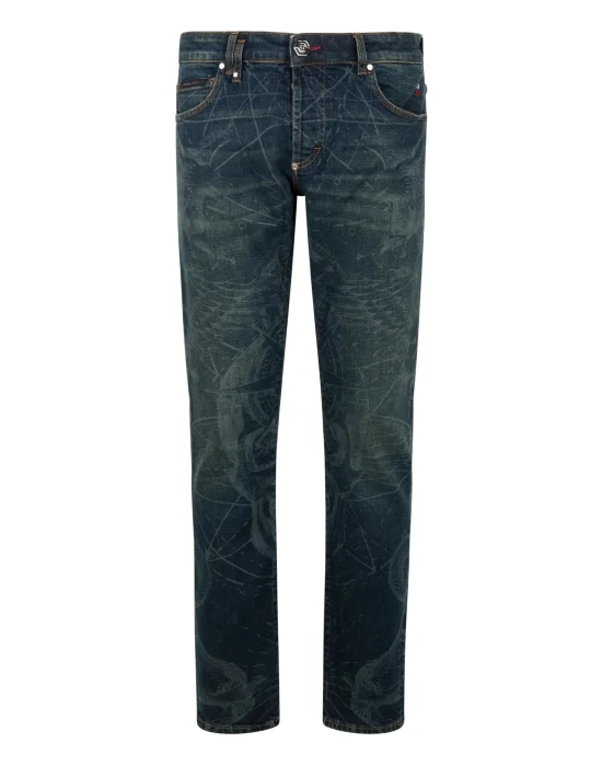 Printed Super Straight Cut Jeans Tattoo