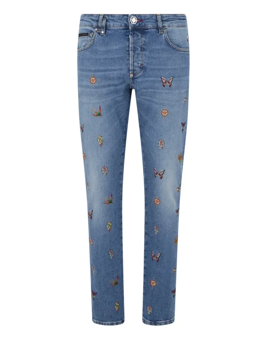 Embroidered Super Straight Cut Jeans