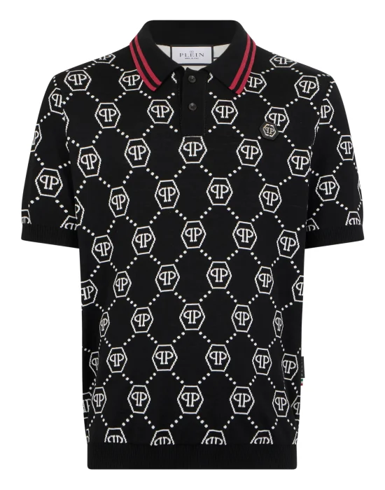 Merino Wool Polo T-Shirt Jacquard Monogram