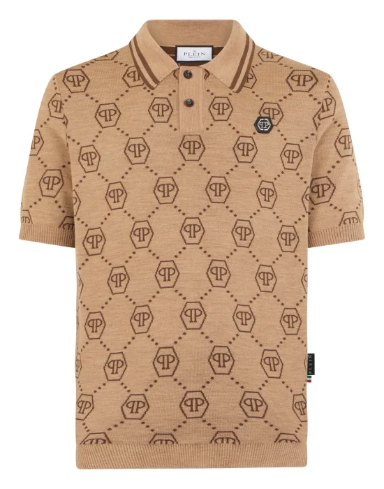 Merino Wool Polo T-Shirt Jacquard Monogram