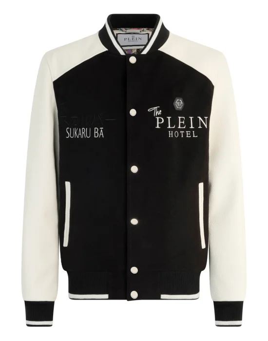 Wool & Leather Varsity Bomber Jacket Dragons