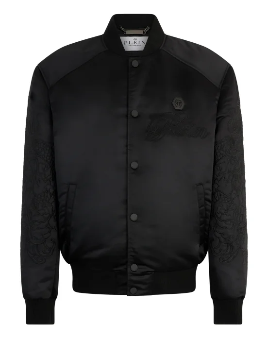 Satin Bomber Jacket Skull Dragons Dragons