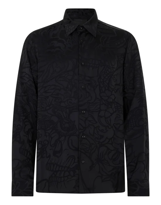 Loose Fit Silk Shirt Dragon Skull