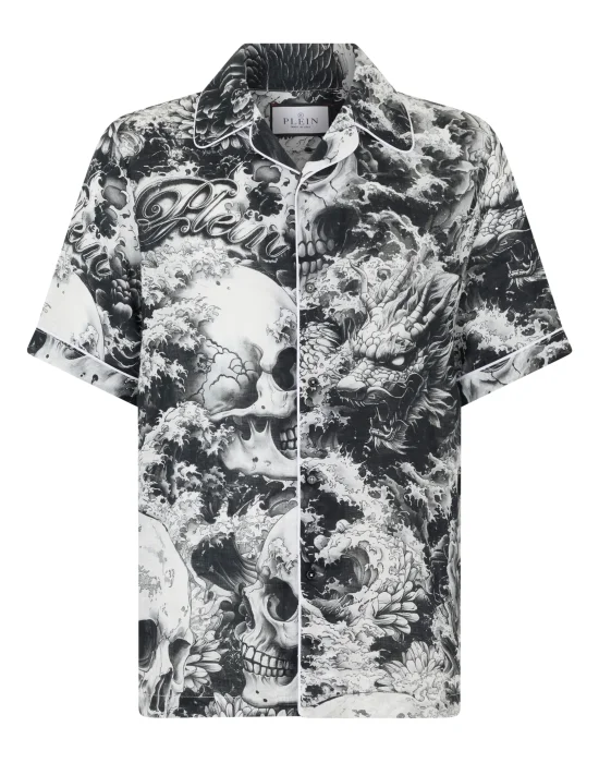 Linen Bowling Shirt All-Over Ceramic
