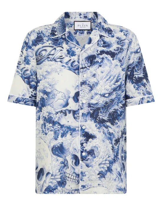 Linen Bowling Shirt All-Over Ceramic