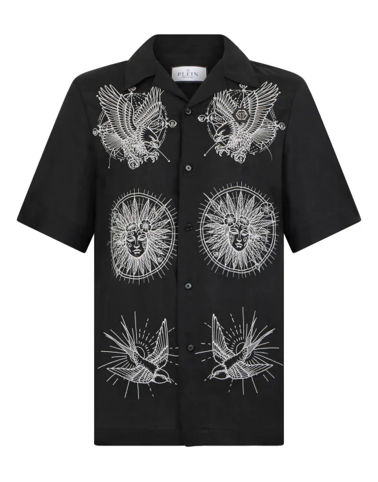 Linen Bowling Shirt Tattoo Embroidery