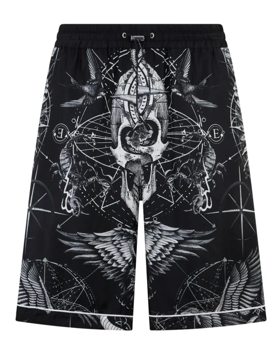 Silk Bowling Shorts All-Over Tattoo