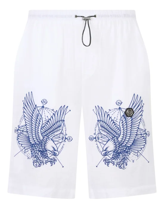 Linen Bowling Shorts Tattoo Embroidery