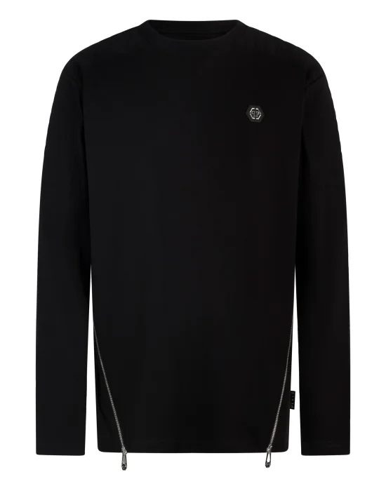 Padded Sleeves Round Neck T-Shirt Long Sleeve