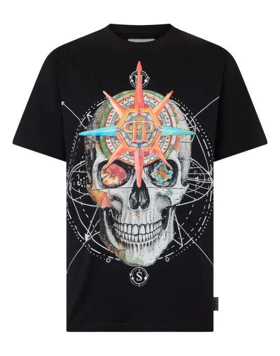 Round Neck T-Shirt Wind Rose Skull