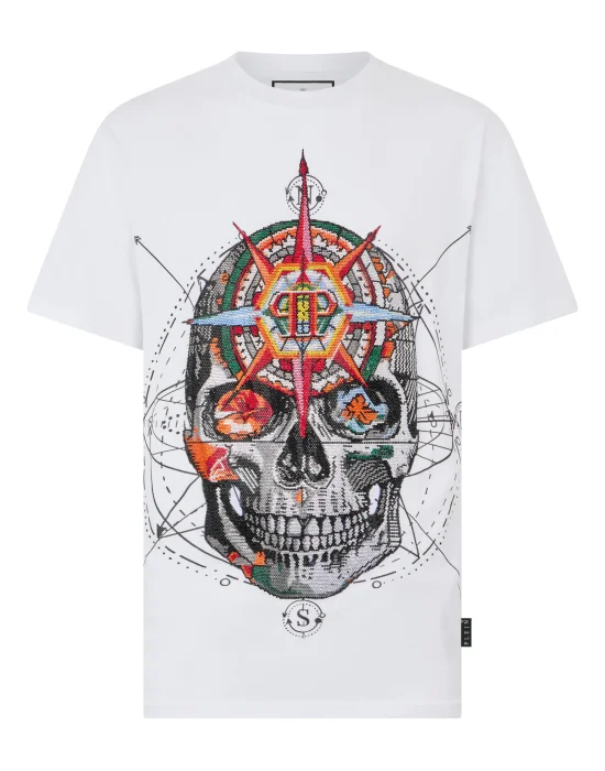 Round Neck T-Shirt Wind Rose Skull Stones