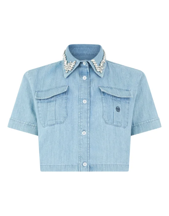 Chambray Cropped Shirt Crystals