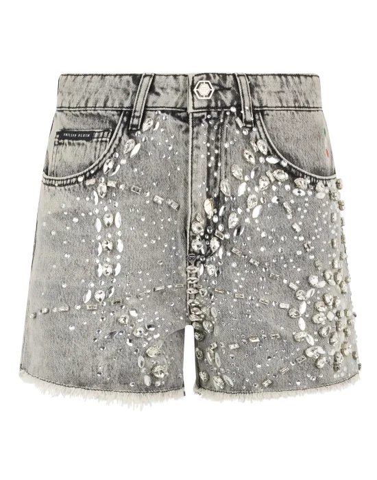 Denim Shorts Spiderweb Strass