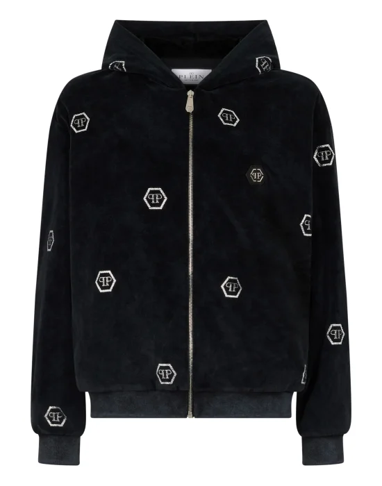 Chenille Zip Hoodie Monogram Strass