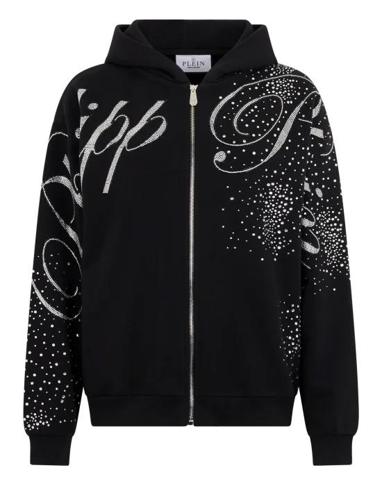 Chenille Zip Hoodie Spray Strass