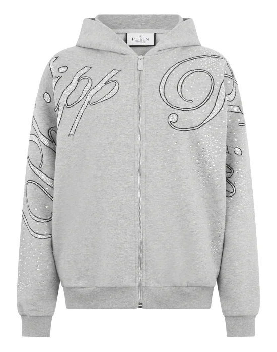Chenille Zip Hoodie Spray Strass