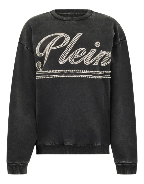 Washed Open Back Sweatshirt Strass Signature