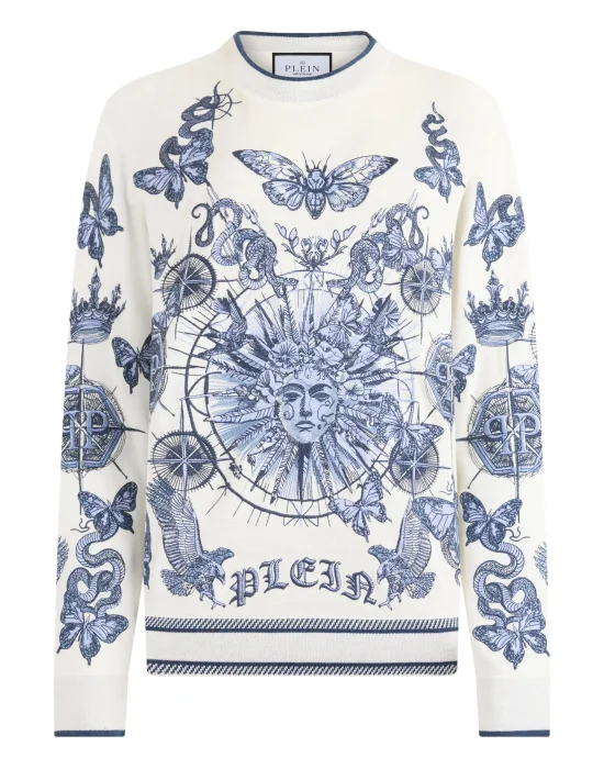 Round Neck Pullover Butterfly Tattoo