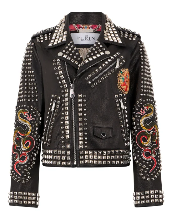 Boxy Fit Biker Jacket Studs & Patches